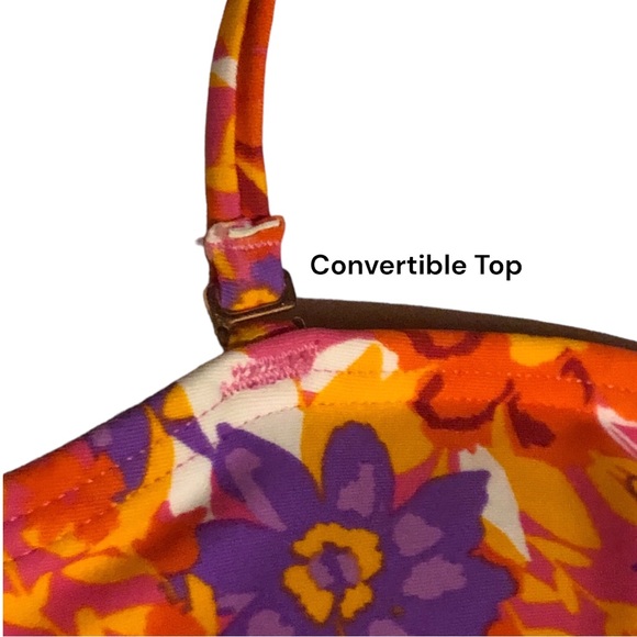 HULA HONEY Women's Orange Floral Cutout Rings Lined Convertible Swimsuit Top Sm - Picture 7 of 9